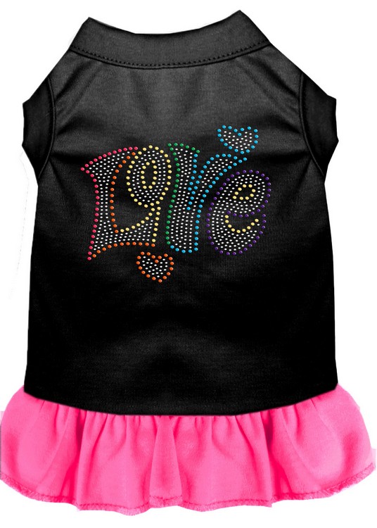 Technicolor Love Rhinestone Pet Dress Black with Bright Pink XS